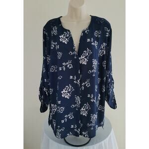 TERRA SKY Women's Floral Print Popover/Tunic Top 3/4 Sleeves -- Sz 14W